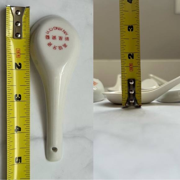 Various Asian Soup Spoons Set - Red Mun Shou, Floral, White Designs - Picture 9 of 11